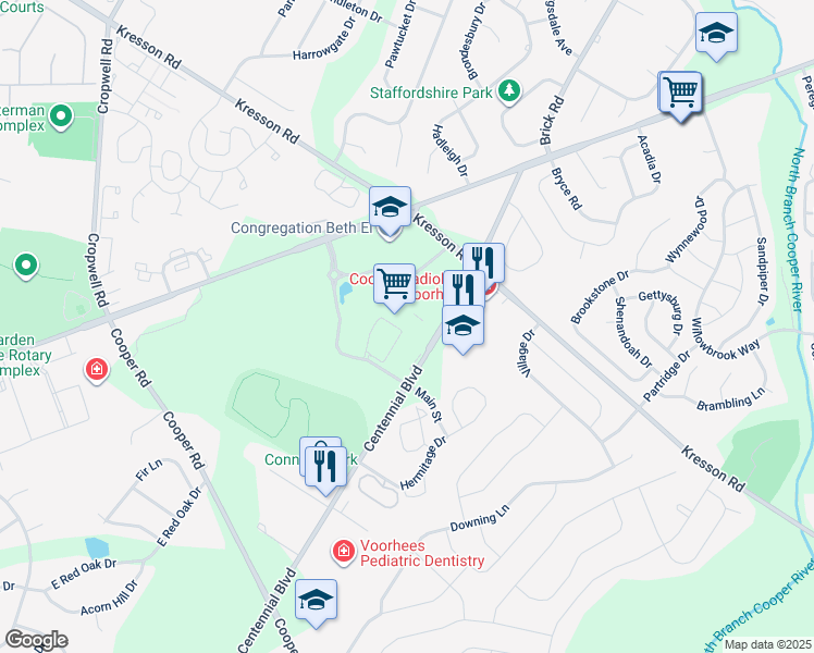 map of restaurants, bars, coffee shops, grocery stores, and more near 2026 Main Street in Voorhees Township