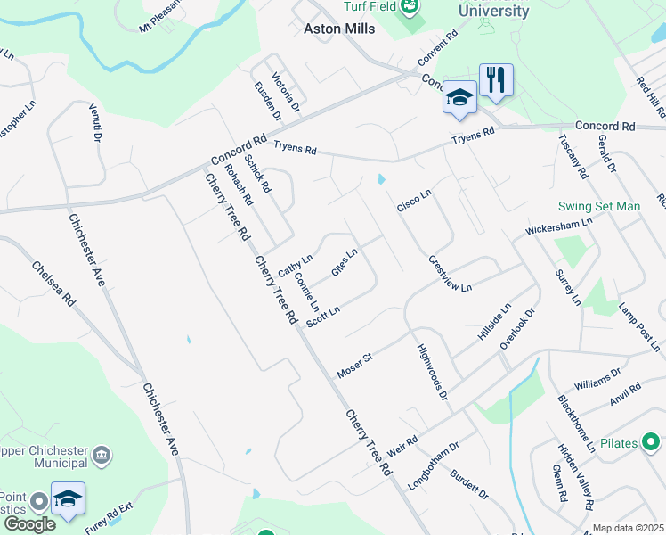 map of restaurants, bars, coffee shops, grocery stores, and more near 32 Giles Lane in Aston