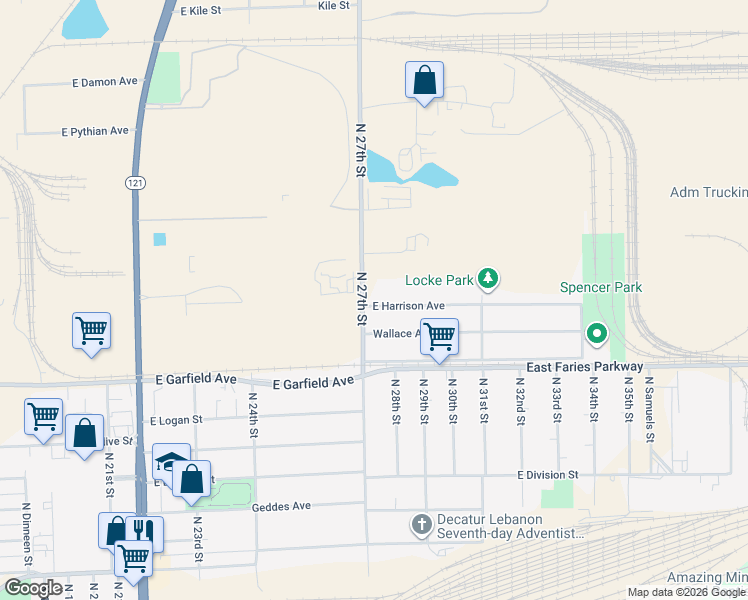 map of restaurants, bars, coffee shops, grocery stores, and more near 2120 North 27th Street in Decatur