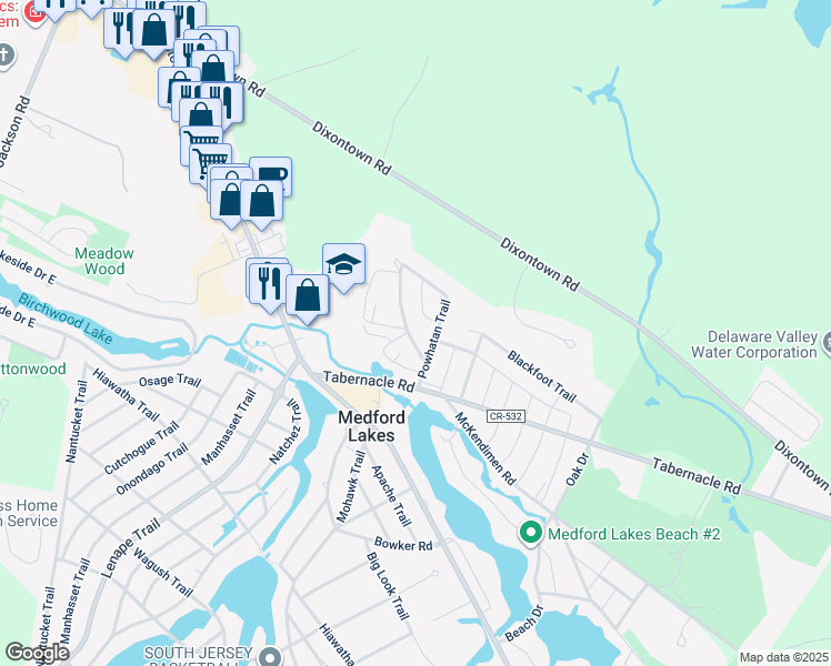 map of restaurants, bars, coffee shops, grocery stores, and more near 88 Pocahontas Trail in Medford