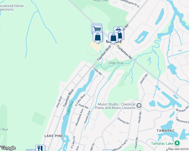 map of restaurants, bars, coffee shops, grocery stores, and more near 227 East Lake Boulevard in Medford