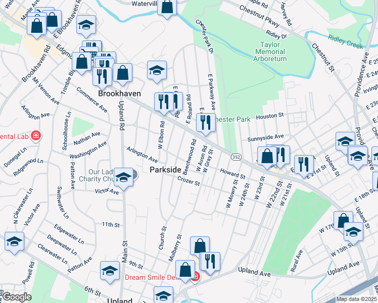 map of restaurants, bars, coffee shops, grocery stores, and more near 20 Beechwood Road in Brookhaven