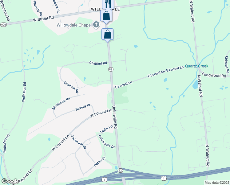 map of restaurants, bars, coffee shops, grocery stores, and more near 605 Unionville Road in Kennett Square