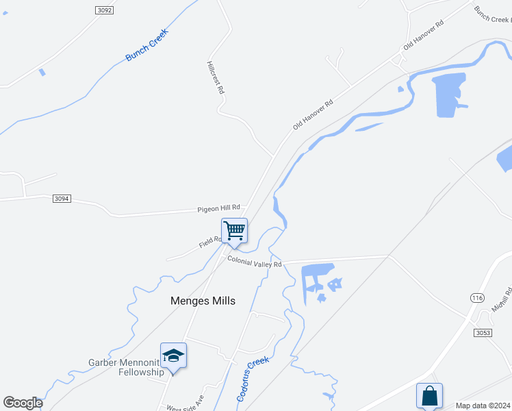 map of restaurants, bars, coffee shops, grocery stores, and more near 1042 Old Hanover Road in Spring Grove