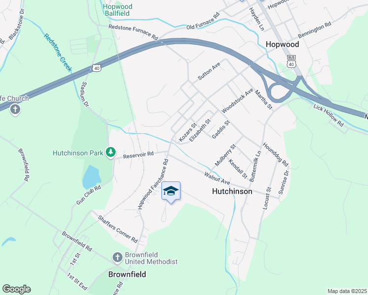 map of restaurants, bars, coffee shops, grocery stores, and more near 1003 Walnut Avenue in Uniontown