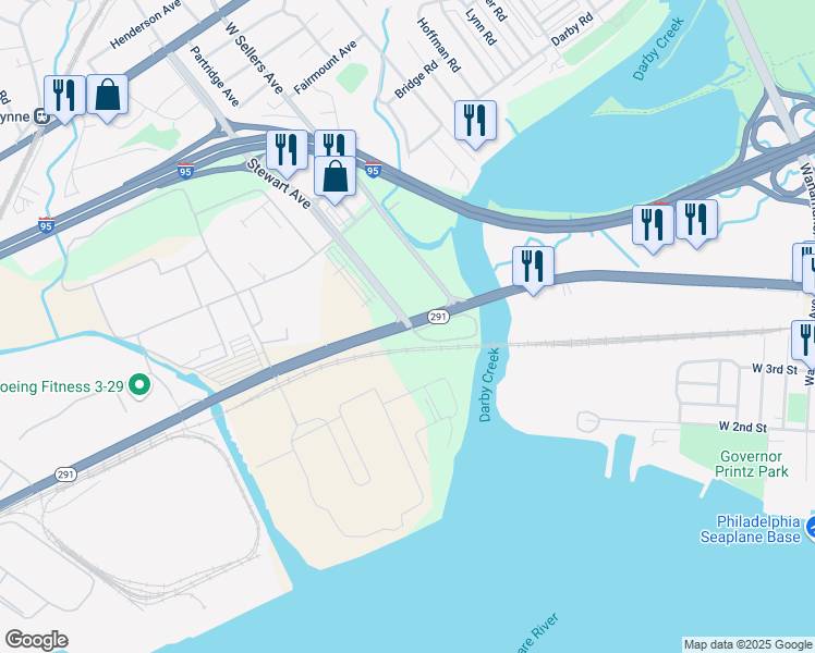 map of restaurants, bars, coffee shops, grocery stores, and more near in Delaware County