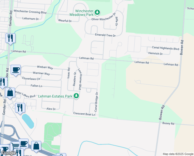 map of restaurants, bars, coffee shops, grocery stores, and more near 6995 Storm Boat Lane in Canal Winchester
