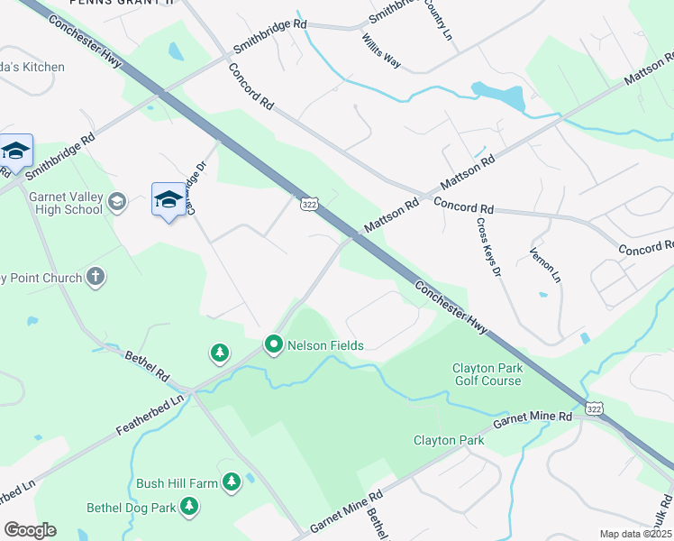 map of restaurants, bars, coffee shops, grocery stores, and more near 422 Featherbed Lane in Glen Mills