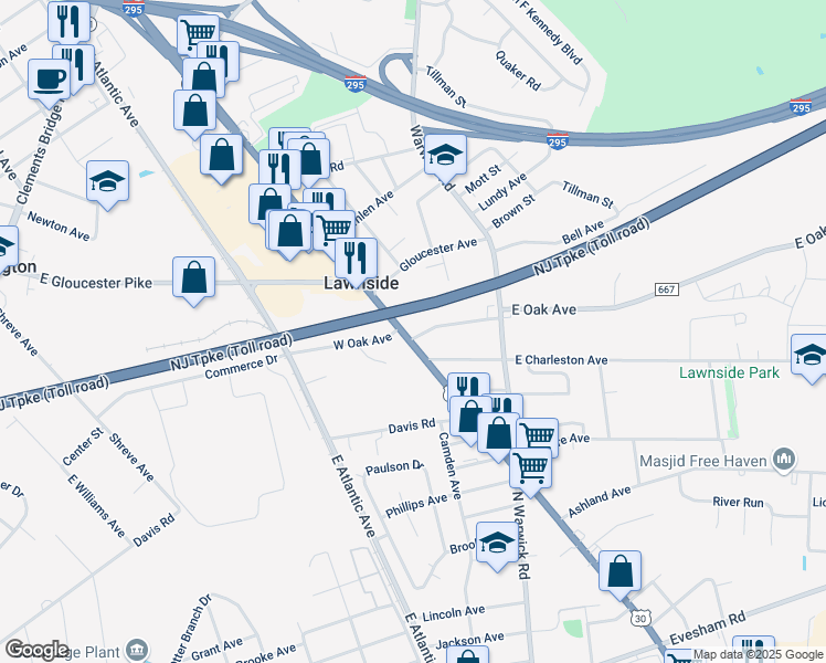 map of restaurants, bars, coffee shops, grocery stores, and more near 11 North White Horse Pike in Lawnside