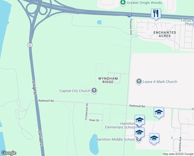 map of restaurants, bars, coffee shops, grocery stores, and more near 4698 Kenross Drive in Columbus