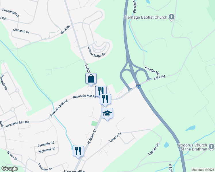 map of restaurants, bars, coffee shops, grocery stores, and more near 365 Duke Street in York
