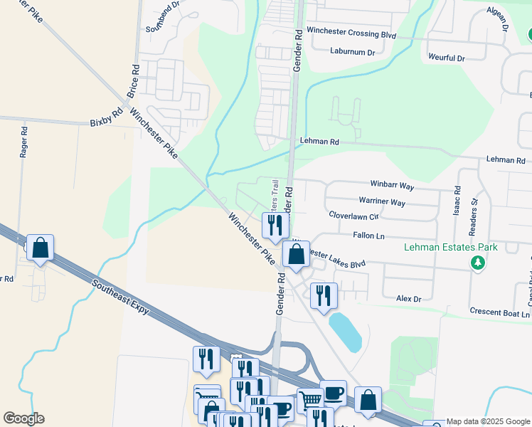 map of restaurants, bars, coffee shops, grocery stores, and more near 6375 Saddler Way in Canal Winchester