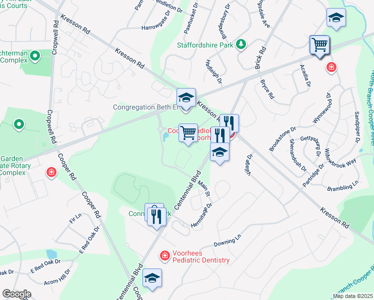 map of restaurants, bars, coffee shops, grocery stores, and more near 1022 Main Street in Voorhees Township