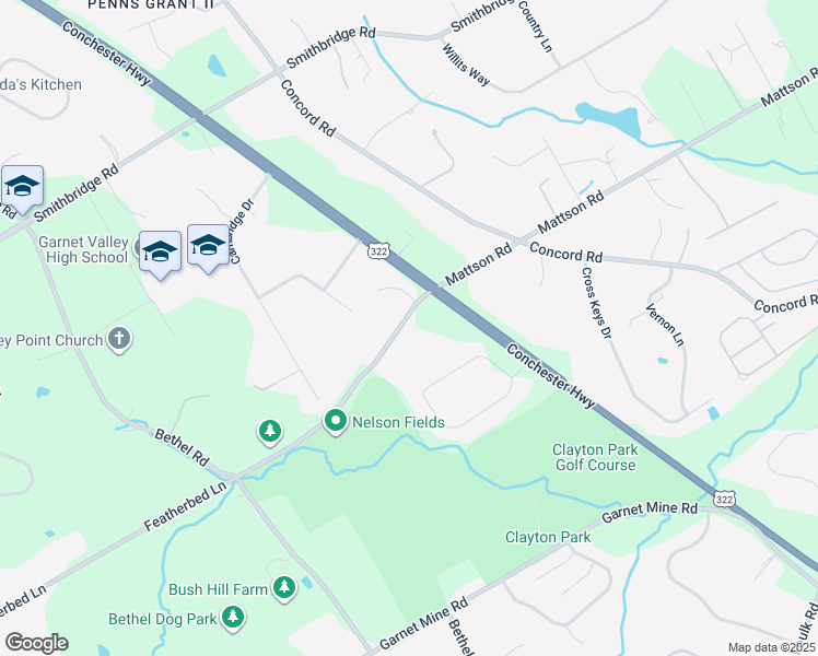 map of restaurants, bars, coffee shops, grocery stores, and more near 422 Featherbed Lane in Glen Mills