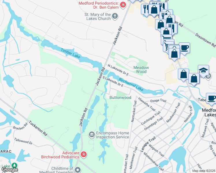 map of restaurants, bars, coffee shops, grocery stores, and more near 8 Brookside Drive in Medford