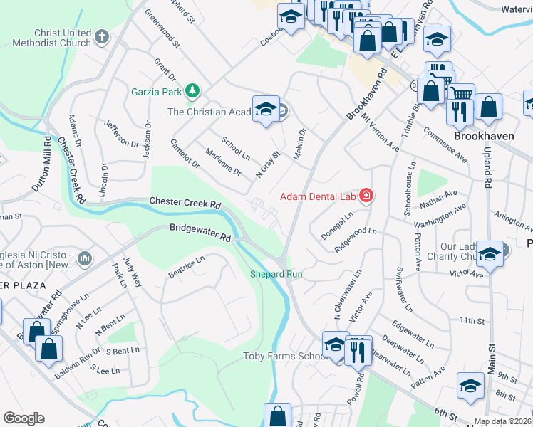 map of restaurants, bars, coffee shops, grocery stores, and more near 532 Brookhaven Road in Brookhaven