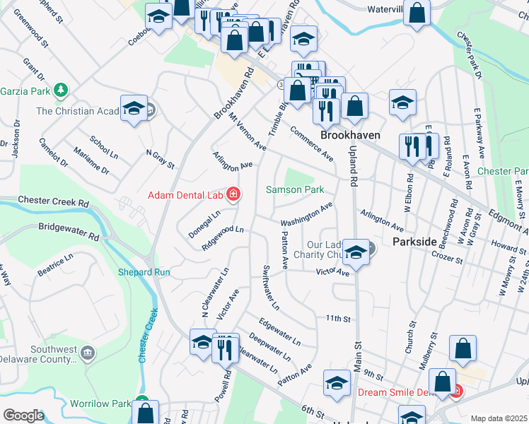 map of restaurants, bars, coffee shops, grocery stores, and more near 3515 Washington Avenue in Brookhaven