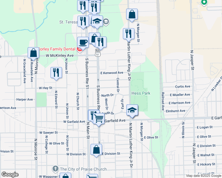 map of restaurants, bars, coffee shops, grocery stores, and more near 311 East Kellar Lane in Decatur