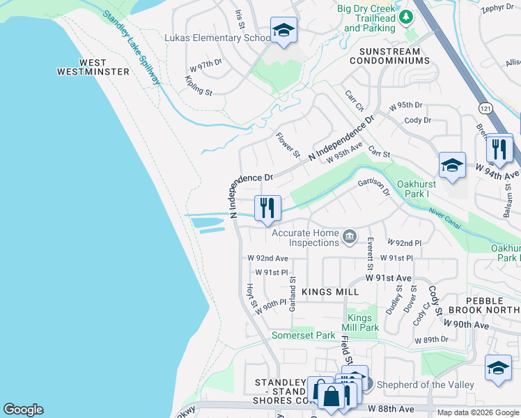 map of restaurants, bars, coffee shops, grocery stores, and more near 9140 West 94th Avenue in Westminster