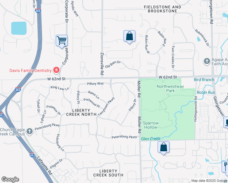 map of restaurants, bars, coffee shops, grocery stores, and more near 6122 Bethesda Way in Indianapolis