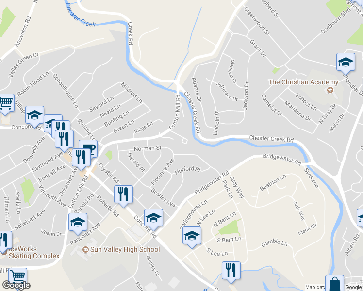 map of restaurants, bars, coffee shops, grocery stores, and more near 42 Kingston Terrace in Aston