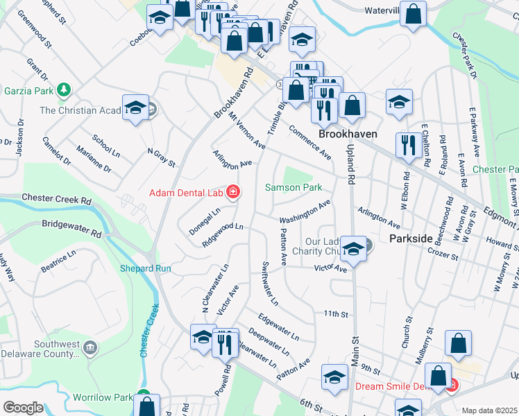 map of restaurants, bars, coffee shops, grocery stores, and more near 165 Trimble Boulevard in Brookhaven
