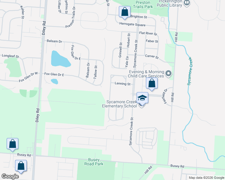 map of restaurants, bars, coffee shops, grocery stores, and more near 479 Sycamore Creek Street in Pickerington
