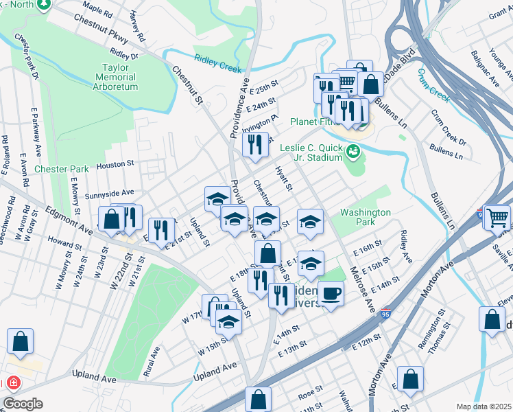 map of restaurants, bars, coffee shops, grocery stores, and more near in Chester