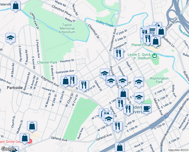 map of restaurants, bars, coffee shops, grocery stores, and more near 204 East 22nd Street in Chester