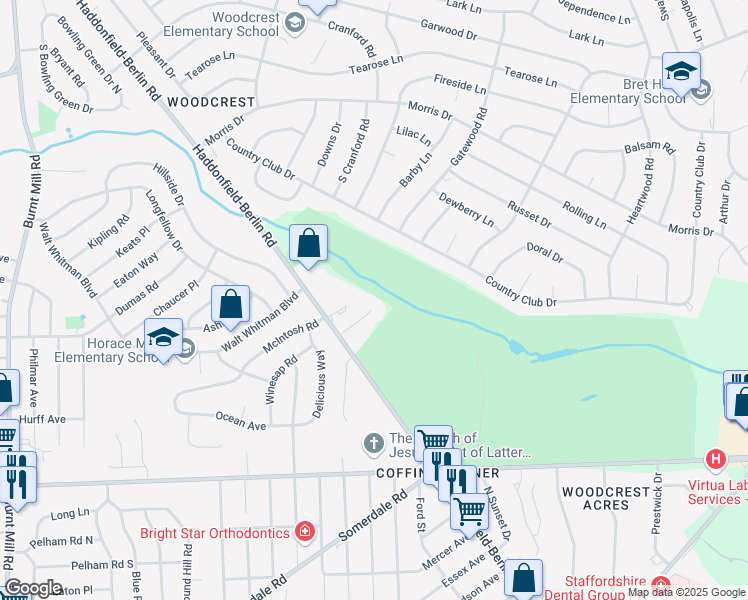 map of restaurants, bars, coffee shops, grocery stores, and more near 124 Rue Du Bois in Cherry Hill
