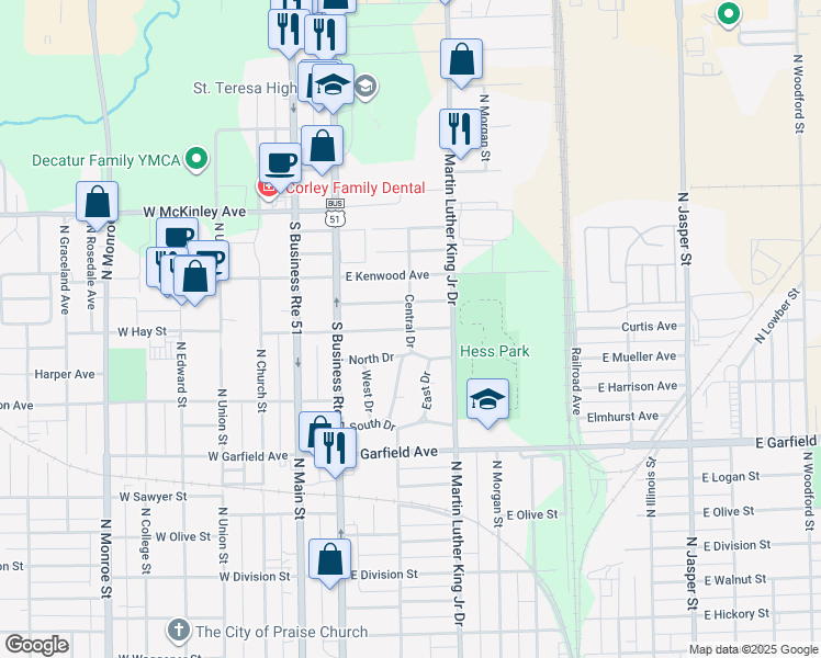 map of restaurants, bars, coffee shops, grocery stores, and more near 400 East Kellar Lane in Decatur