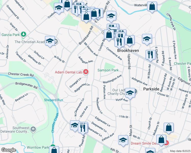 map of restaurants, bars, coffee shops, grocery stores, and more near 161 Trimble Boulevard in Brookhaven