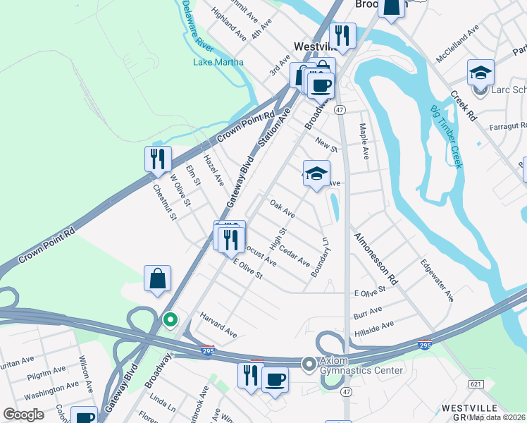 map of restaurants, bars, coffee shops, grocery stores, and more near 10 Spruce Avenue in Westville