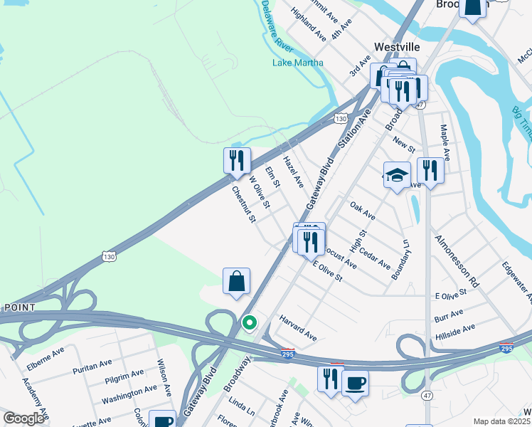 map of restaurants, bars, coffee shops, grocery stores, and more near 237 Chestnut Street in Westville