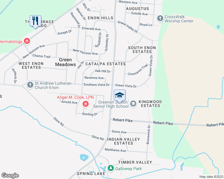 map of restaurants, bars, coffee shops, grocery stores, and more near 510 South Xenia Drive in Enon