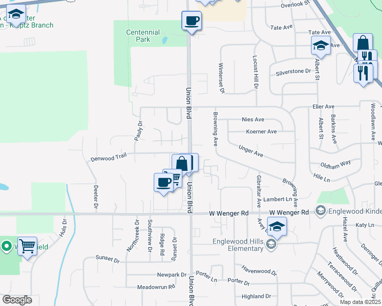 map of restaurants, bars, coffee shops, grocery stores, and more near 760 Union Boulevard in Englewood