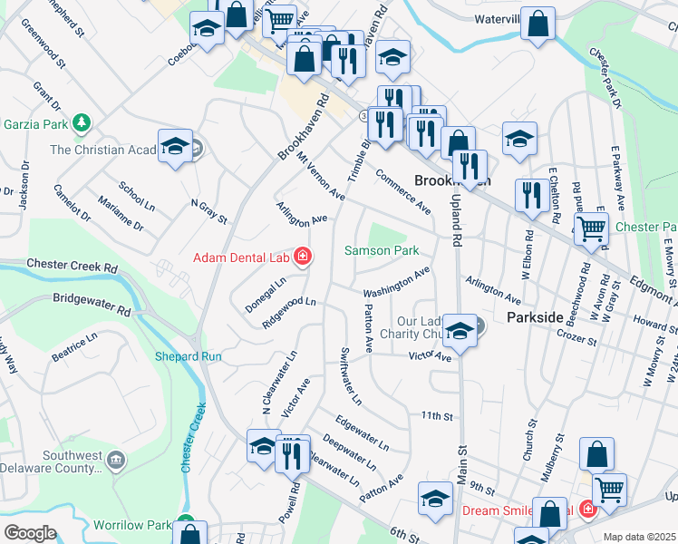 map of restaurants, bars, coffee shops, grocery stores, and more near 161 Trimble Boulevard in Brookhaven