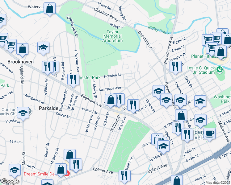 map of restaurants, bars, coffee shops, grocery stores, and more near 104 East 24th Street in Chester