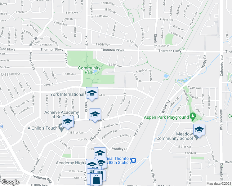 map of restaurants, bars, coffee shops, grocery stores, and more near 9311 Ciancio Street in Thornton