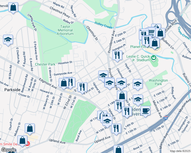 map of restaurants, bars, coffee shops, grocery stores, and more near 218 East 22nd Street in Chester