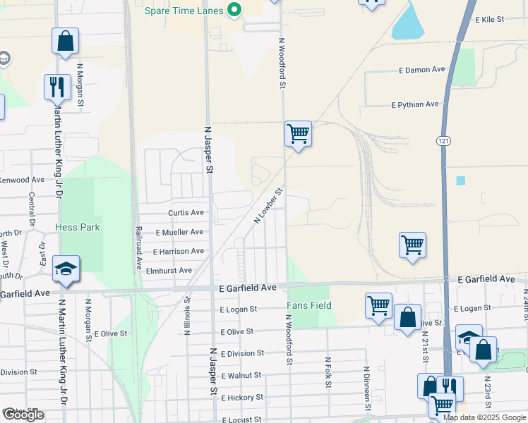 map of restaurants, bars, coffee shops, grocery stores, and more near 2156 North Lowber Street in Decatur