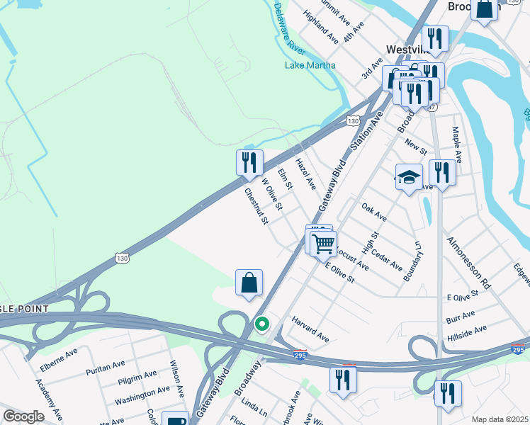 map of restaurants, bars, coffee shops, grocery stores, and more near 267 Chestnut Street in Westville