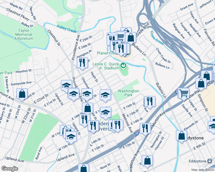 map of restaurants, bars, coffee shops, grocery stores, and more near 512 East 19th Street in Chester