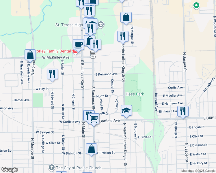 map of restaurants, bars, coffee shops, grocery stores, and more near 328 East Kellar Lane in Decatur