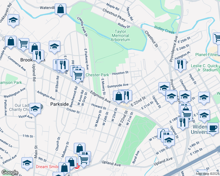 map of restaurants, bars, coffee shops, grocery stores, and more near 201 Sunnyside Avenue in Chester