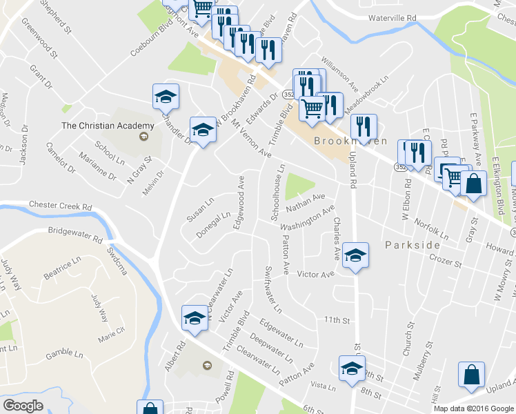 map of restaurants, bars, coffee shops, grocery stores, and more near 150 Trimble Blvd in Brookhaven