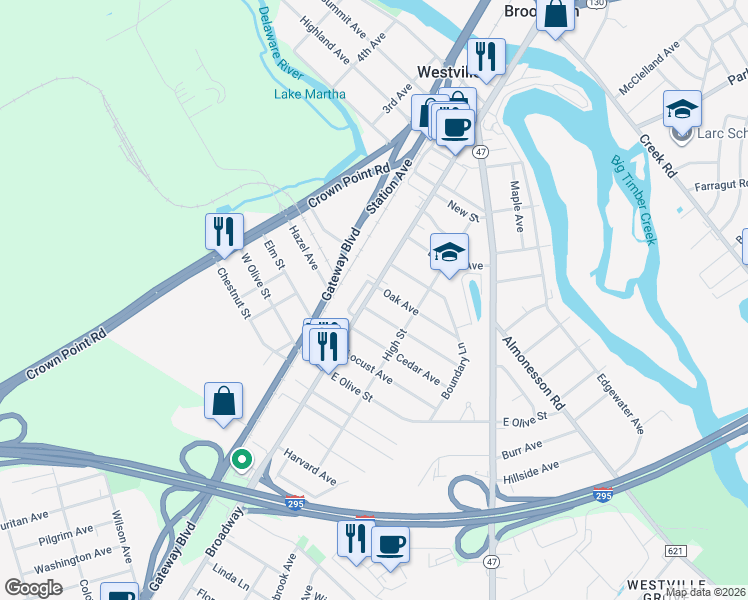 map of restaurants, bars, coffee shops, grocery stores, and more near 10 Spruce Avenue in Westville