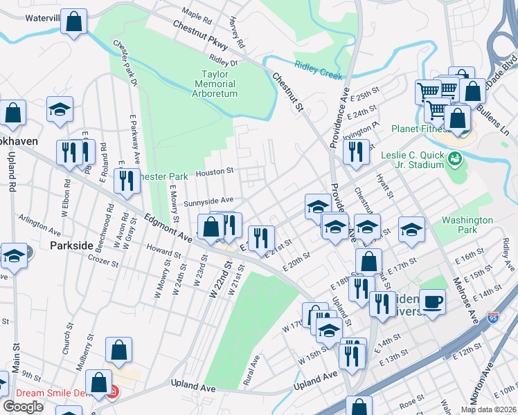 map of restaurants, bars, coffee shops, grocery stores, and more near 139 East 23rd Street in Chester