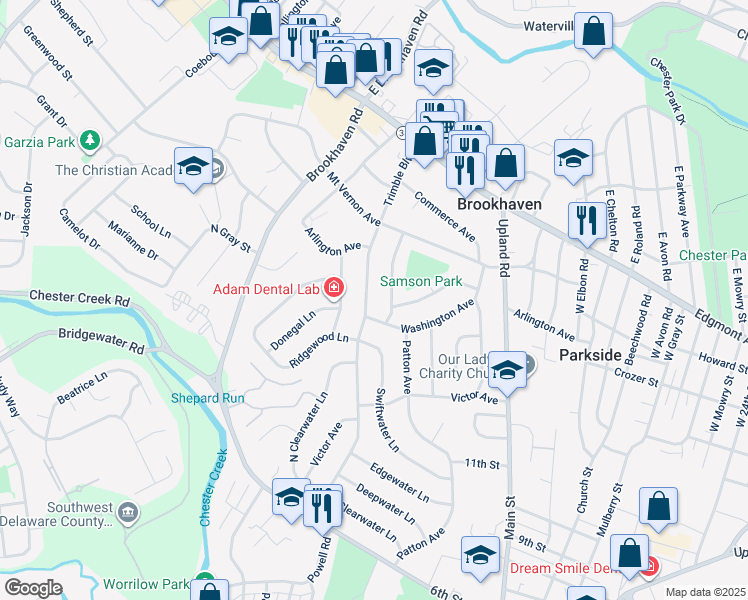 map of restaurants, bars, coffee shops, grocery stores, and more near 157 Trimble Boulevard in Brookhaven
