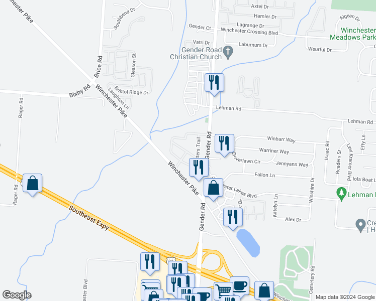 map of restaurants, bars, coffee shops, grocery stores, and more near 6375 Saddler Way in Canal Winchester